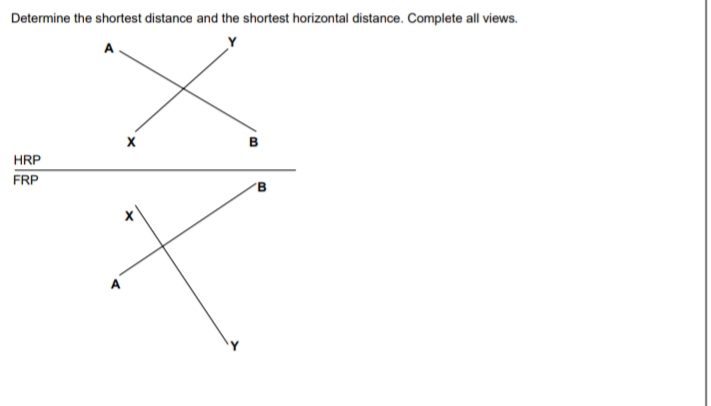 Determine the shortest distance and the shortest horizontal distance. Complete all views.
A
HRP
FRP
