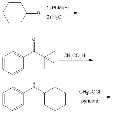 1) PhMgBr
2) H20
CH;CO3H
CH;COCI
pyridine
IZ
