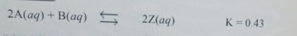 2A(aq) + B(aq) 5
2Z(aq)
K = 0.43
