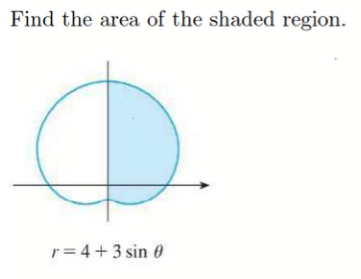 Find the area of the shaded region.
r= 4+3 sin 0
