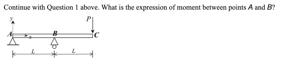 Continue with Question 1 above. What is the expression of moment between points A and B?
P
B-
L
