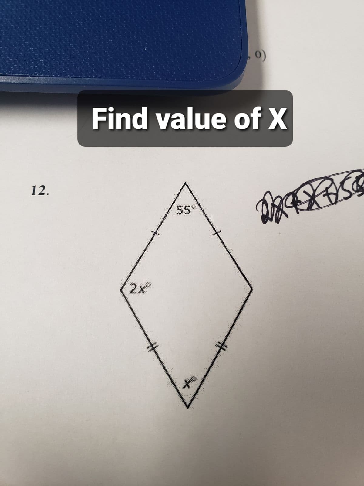 12.
0)
Find value of X
55°
2X
+
OXAS