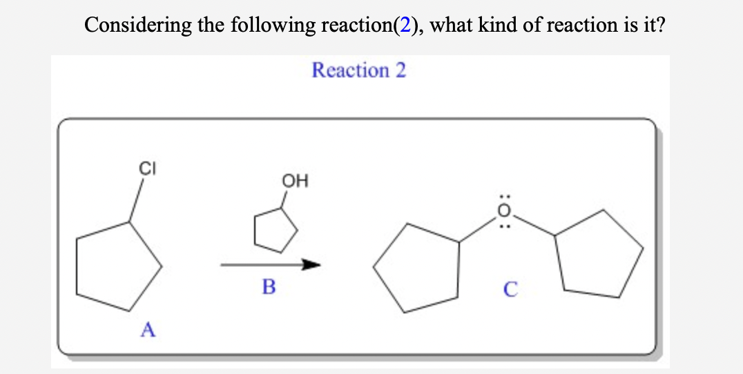 Considering the following reaction(2), what kind of reaction is it?
Reaction 2
CI
он
B
C
A
