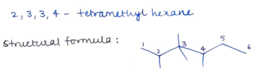 2,3,3,4 - +etramethyl hexane
Structural formula :
