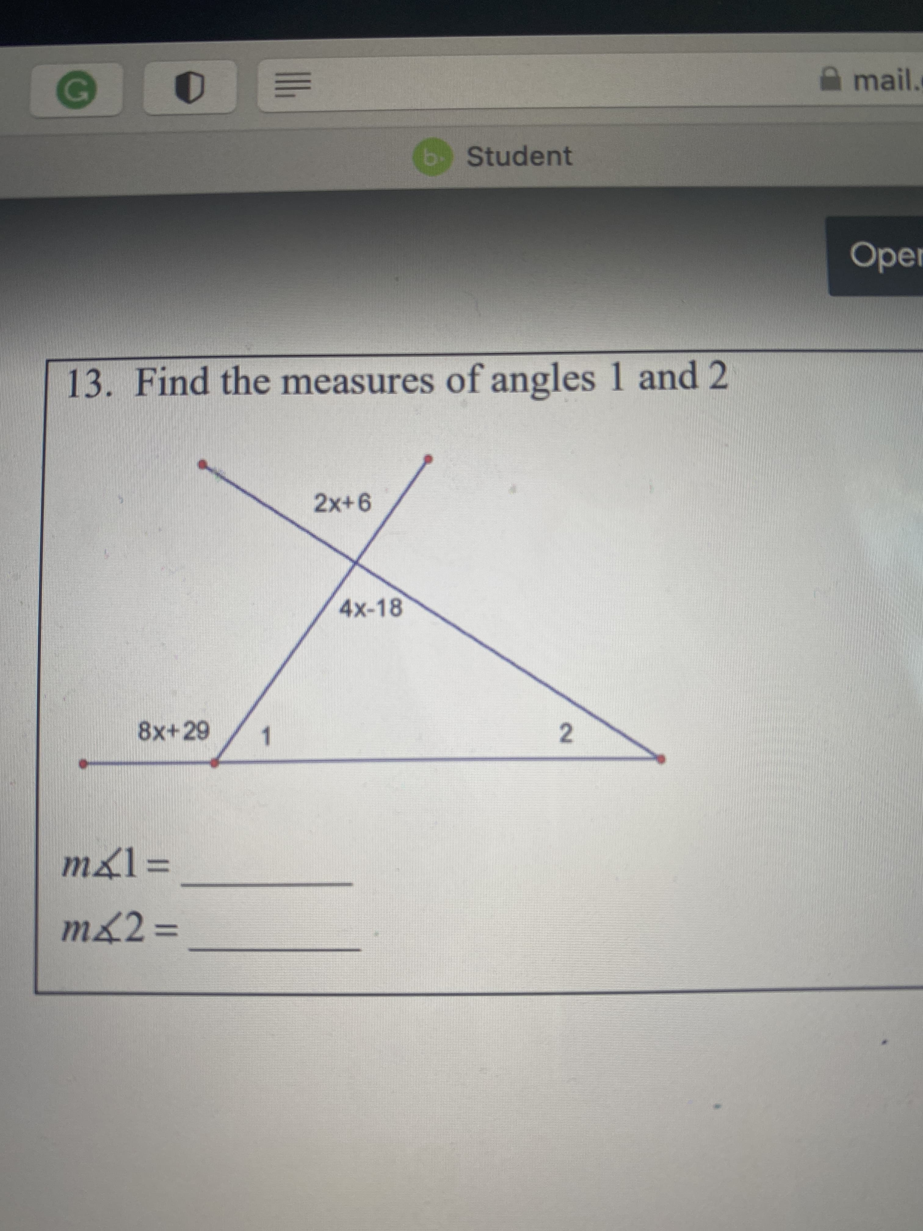 Find the measures of angles 1 and 2
