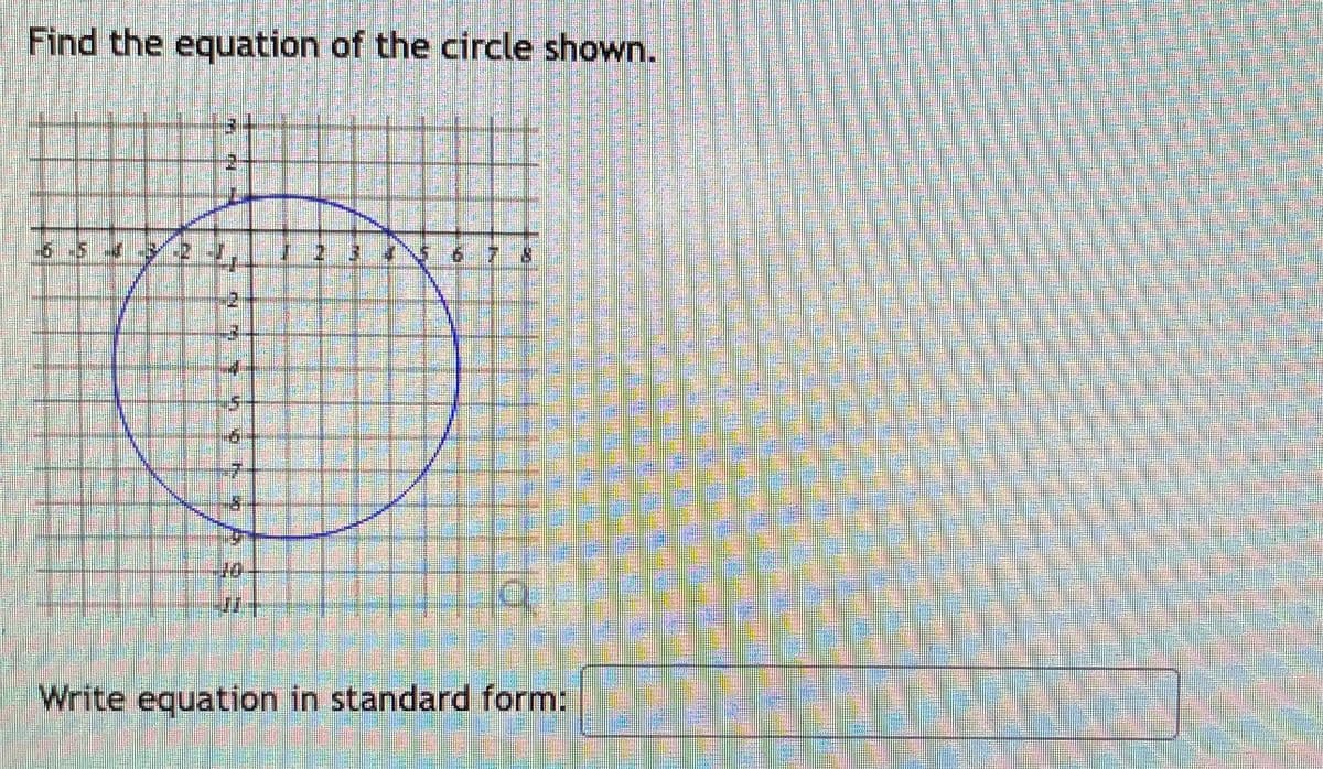 Find the equation of the circle shown.
12 34 6 7 8
or
Write equation in standard form:
