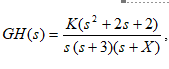 K(s? +2s +2)
GH(s) =
s (s+3)(s +X)
