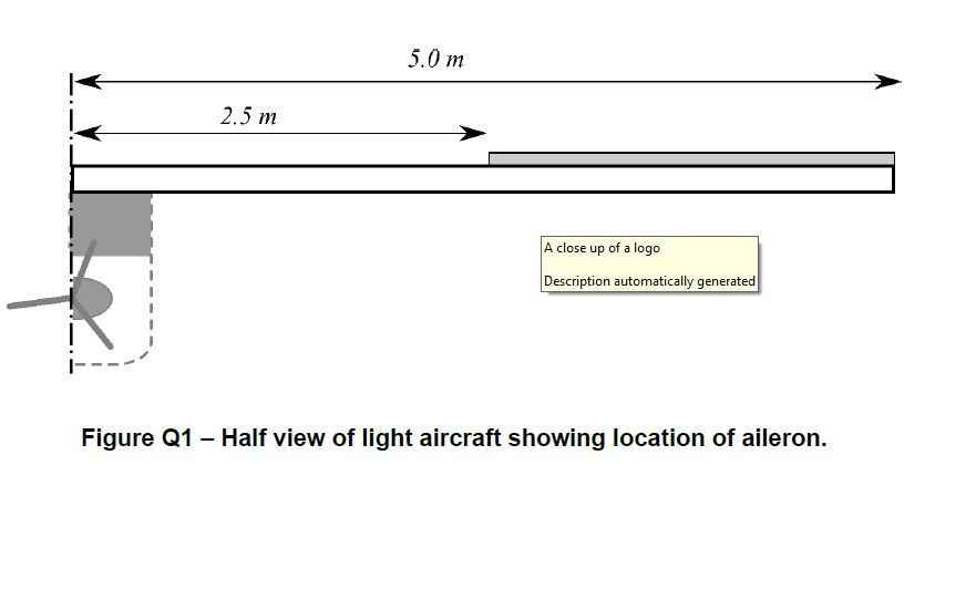 5.0 т
2.5 m
A close up of a logo
Description automatically generated
Figure Q1 – Half view of light aircraft showing location of aileron.
