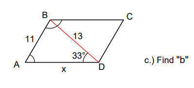 В
11
13
33
D
c.) Find "b"
A
X
