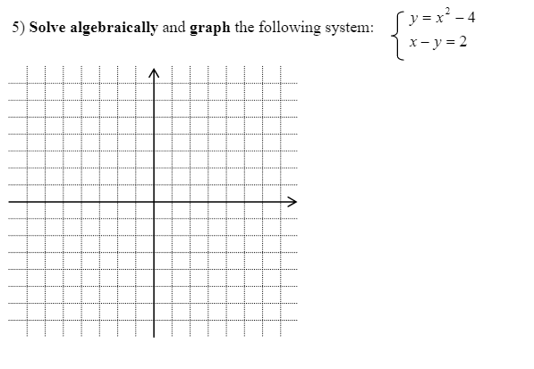 5) Solve algebraically and graph the following system: [v=x* -4
{x-y=2
->
