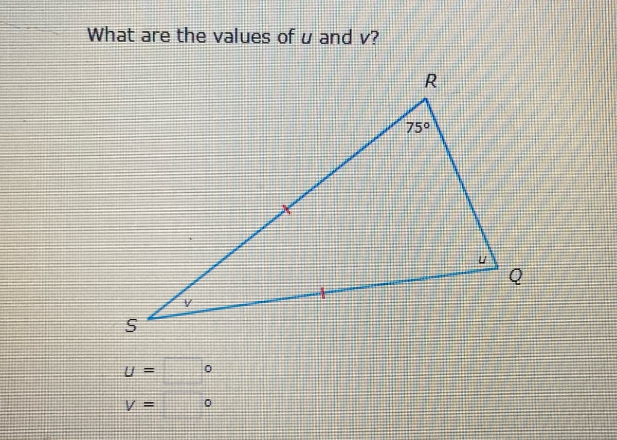 What are the values of u and v?
R
75°
=%D
