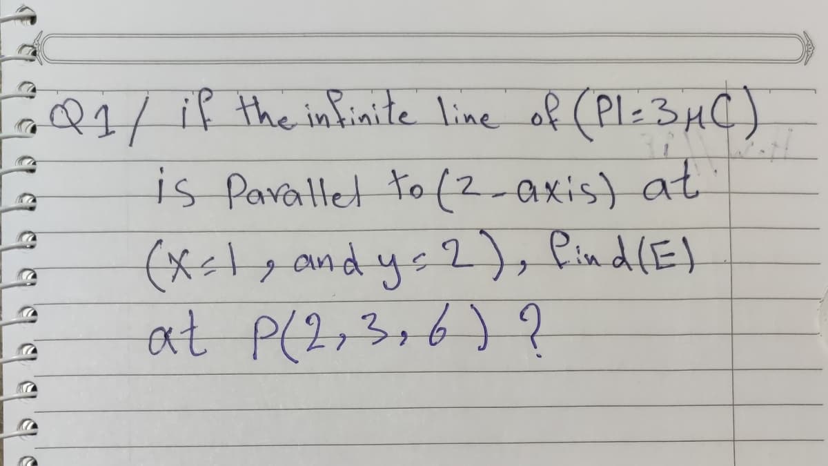 GQ1/if the inSinite line of (Pl=3uC)
is Pavallet to (2-axis) at
(x=tg andyc2), lind(EJ
at P(2,3+6) ?
