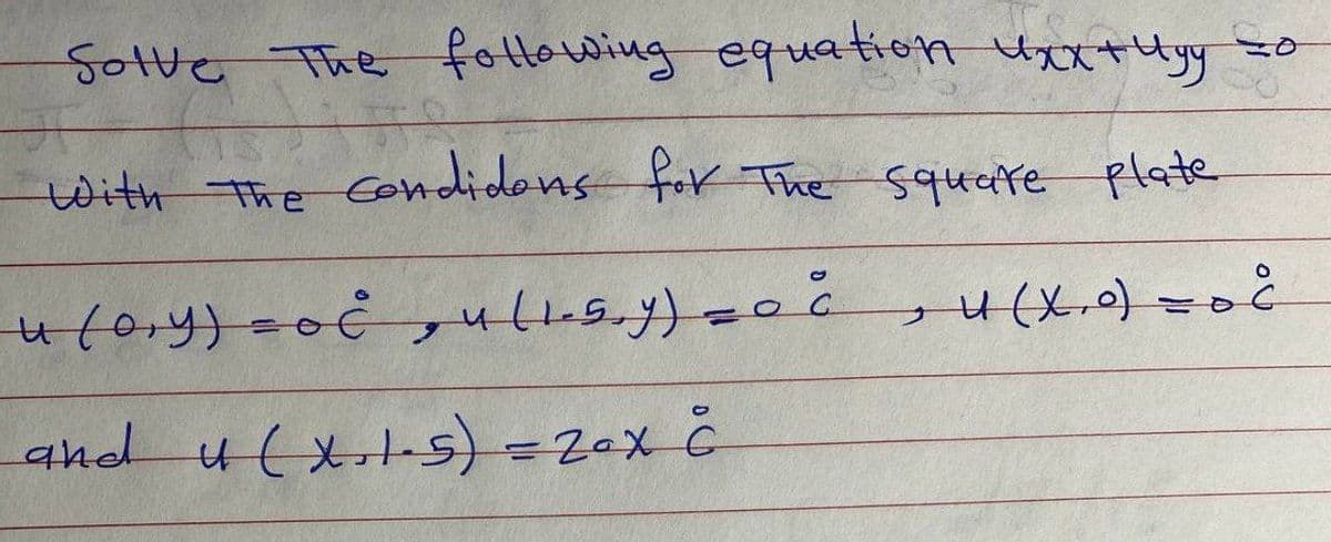 Sotve The foltewing equation UxxtUyy =0
with the CondidensforThe squerre plate
and u(X-t-s) =2ex č
