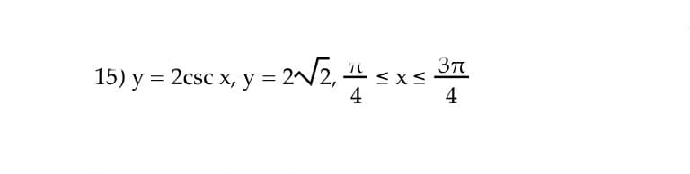 15) y = 2csc x, y = 2/2, 4
4
3元
4
