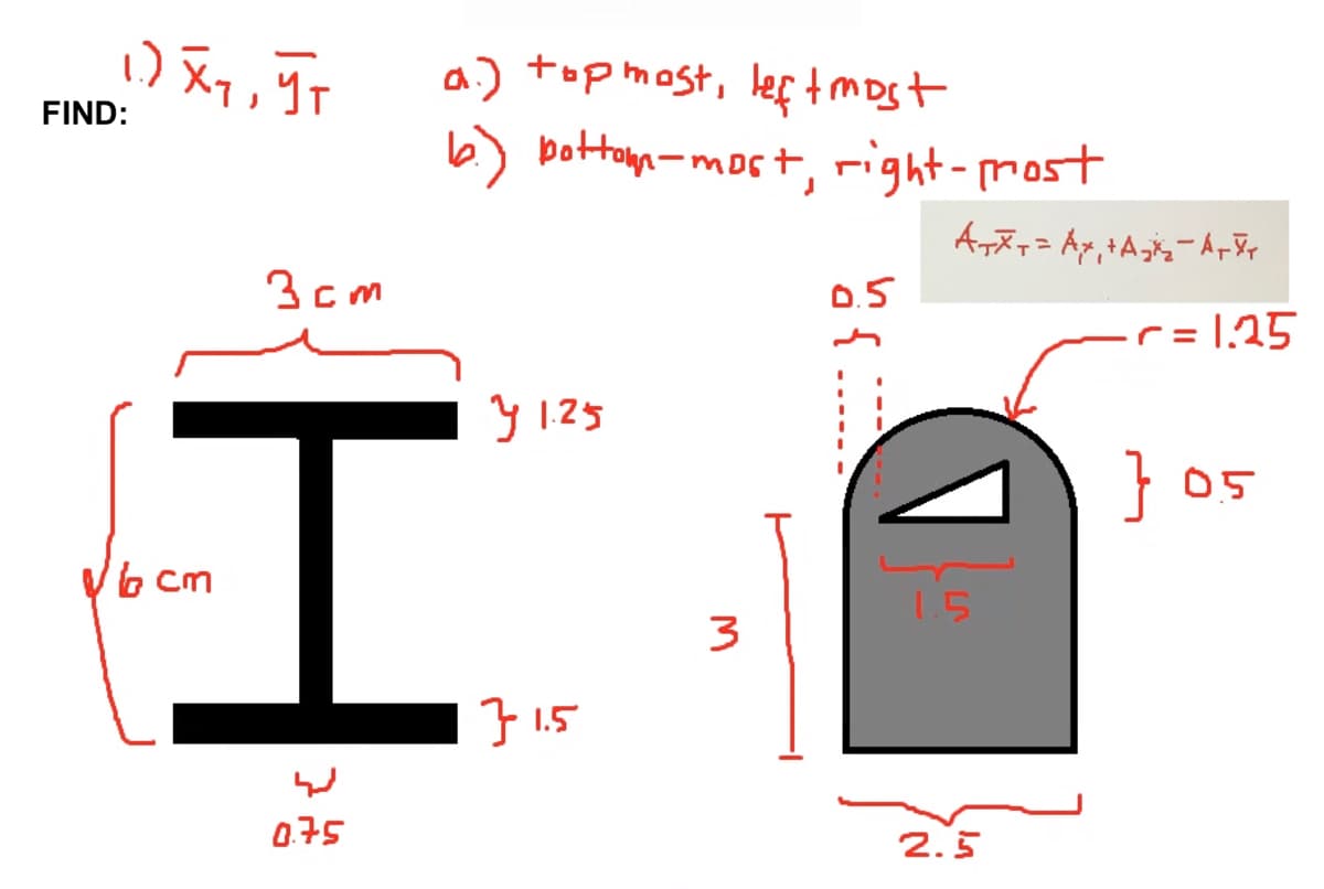 a) topmost, lef tmost
FIND:
b) botton-most, right-most
3cm
S .ם
r= 1.25
y 125
} 05
Vb cm
1.5
3
I 1.5
0.75
2.5
