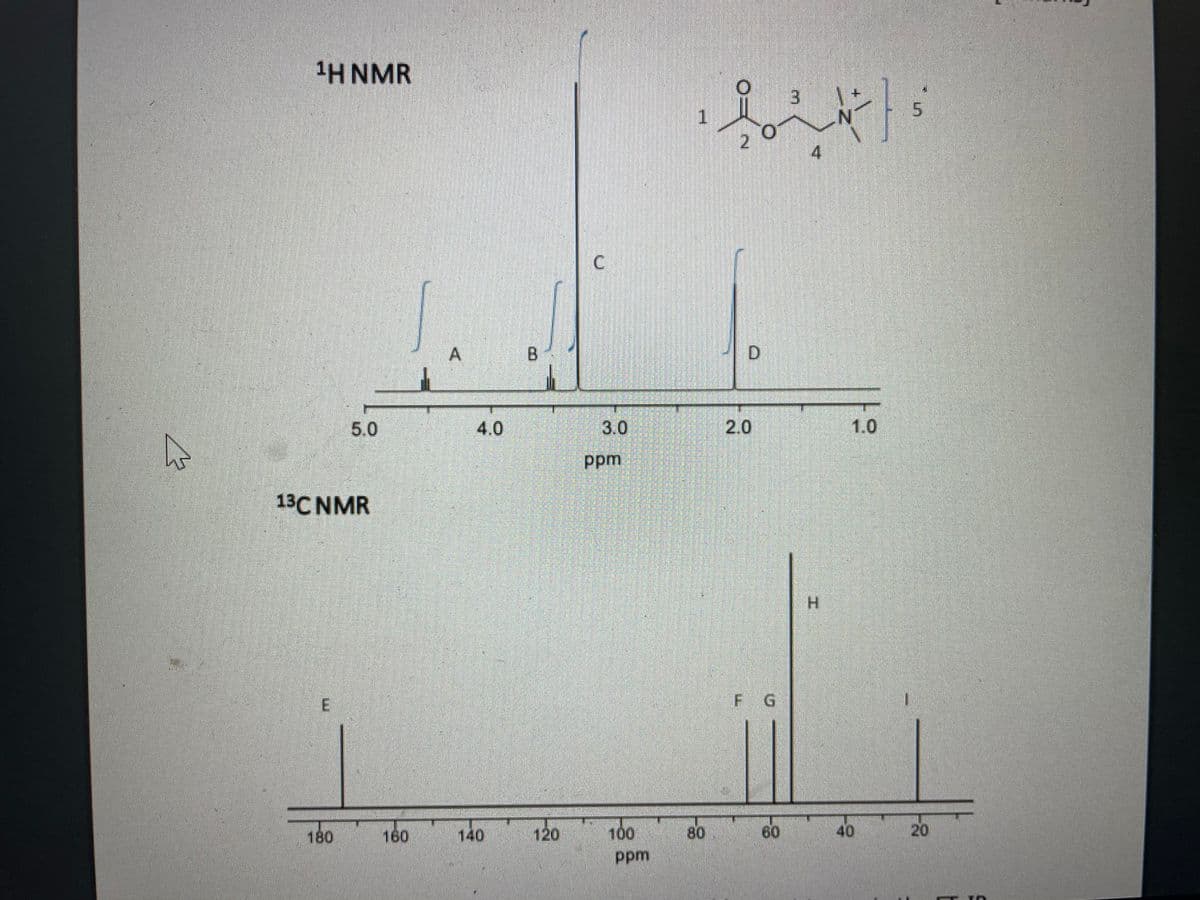 1H NMR
3.
1
O.
4
IC
A
B.
D.
5.0
4.0
3.0
2.0
1.0
ppm
13C NMR
H.
F G
180
160
140
120
100
80
60
40
20
ppm
