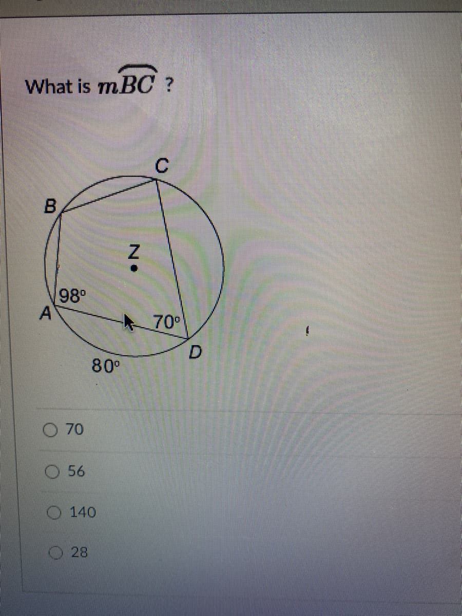 What is mBC ?
C.
B.
98°
70
80°
O 70
56
140
28
D.
て
