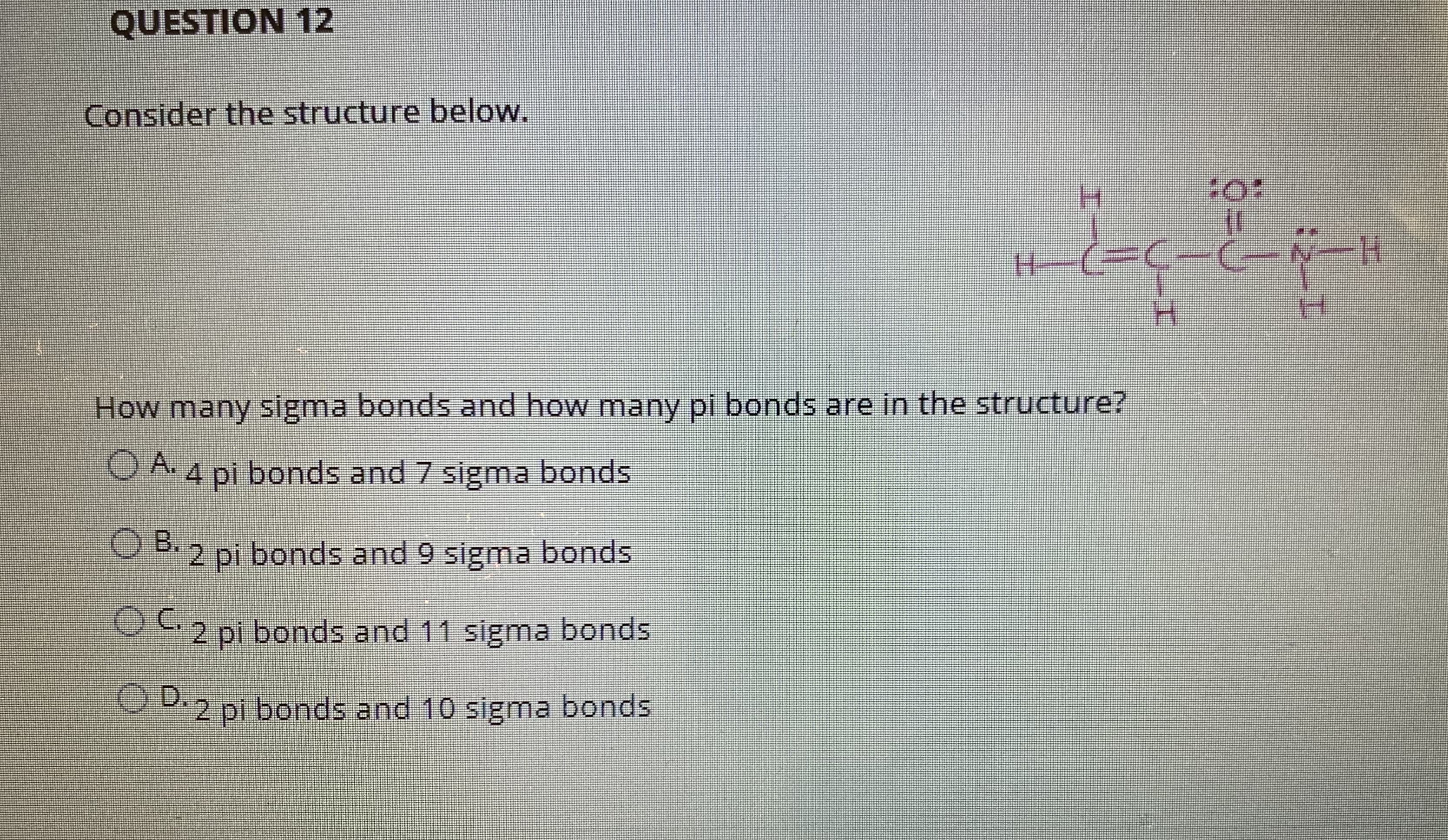 How many sigma bonds and how many pi bonds are in the structure?
