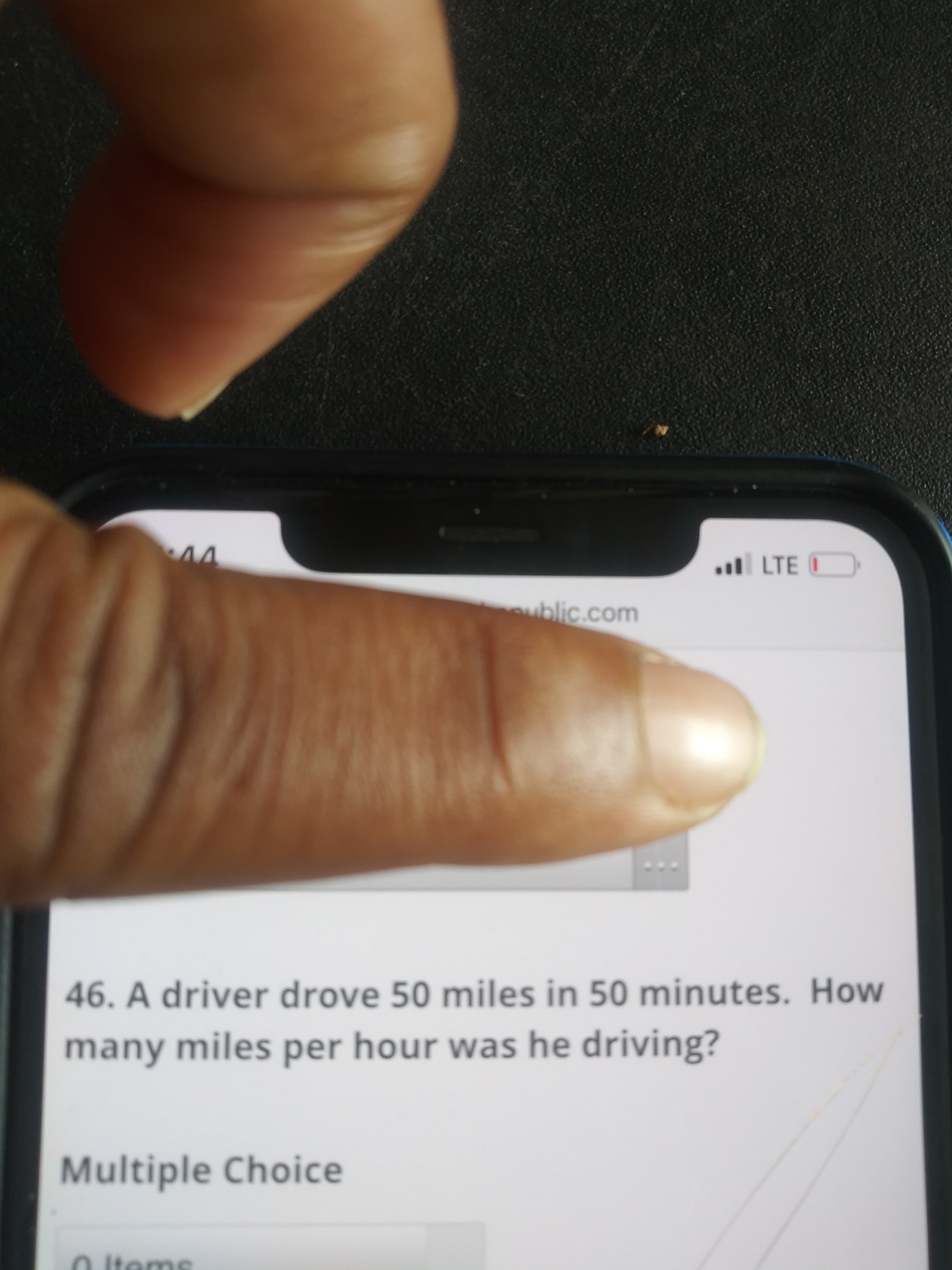 46. A driver drove 50 miles in 50 minutes. How
many miles per hour was he driving?

