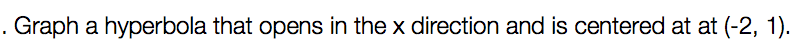 Graph a hyperbola that opens in the x direction and is centered at at (-2, 1).
