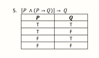 5. [P ^ (P → Q)] →
P
F
F
F
F

