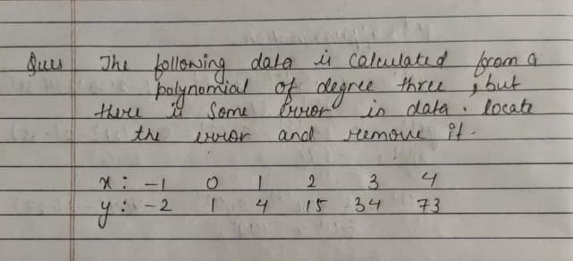 The following dala i caluulated
three
palynonmial of deyre
is data
brom a
but
. locate
Que
Some
the
voror
and.
remone t-
3.
34
:14
15
73
