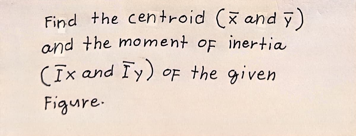 Find the centroid (x and y)
and the moment of inertia
(Ix and Iy) of the given
Figure.