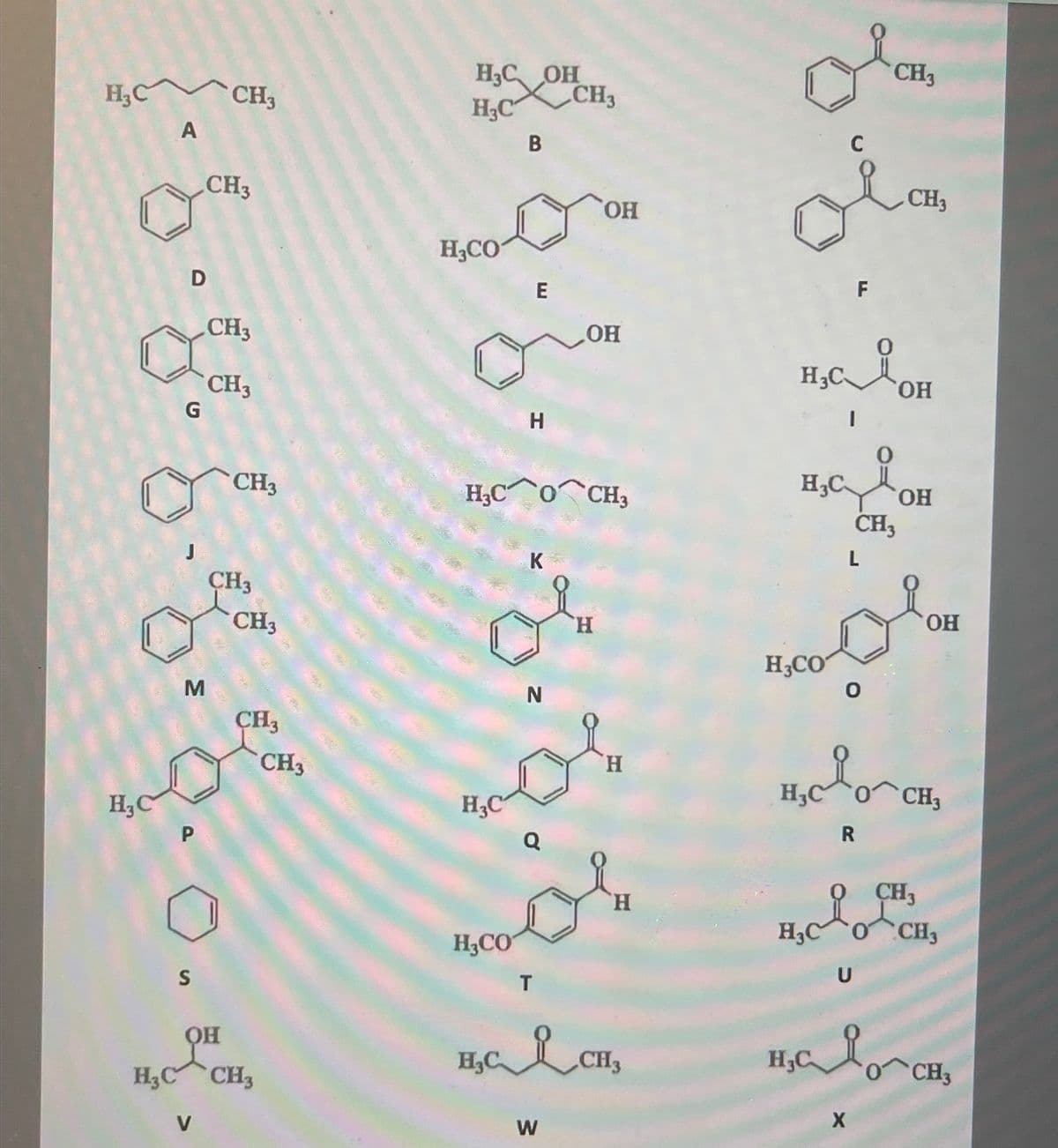 H3C
H3C
A
D
G
M
P
S
CH3
CH3
CH3
CH3
CH3
CH3
CH3
CH3
он
H3CCH3
V
CH3
H3C OH
H₂C CH₂
H3CO
H3C
H3CO
B
H3C
Н
H₂C0CH,
E
К
N
Q
T
W
ОН
Н
OH
H
AP
'Н
CH
о
H3C
H3CO
с
Нься
сон
ОН
I
H3C
H3C
F
L
О
X
U
CH3
0
CH3
CH₂
H₂C0CH,
OCH3
R
OH
ОН
CH3
OCH,
ся
alora
CH3