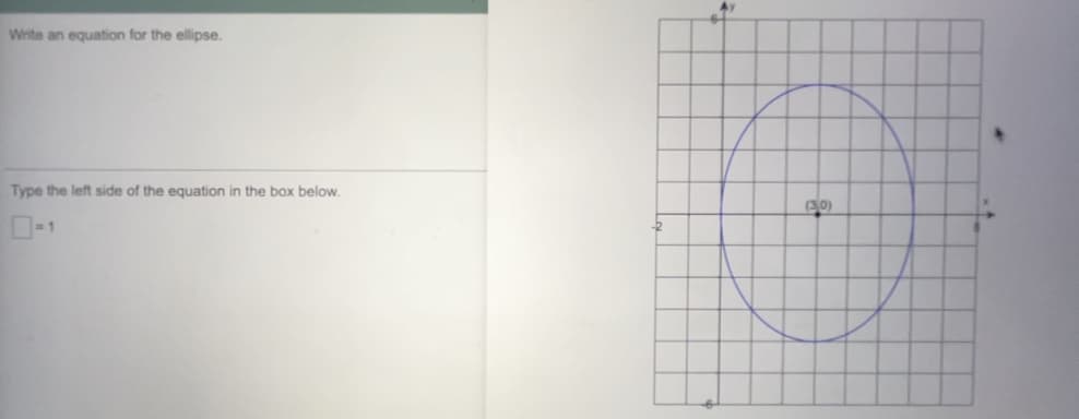 Wite an equation for the ellipse.
Type the left side of the equation in the box below.
30)
D-1
