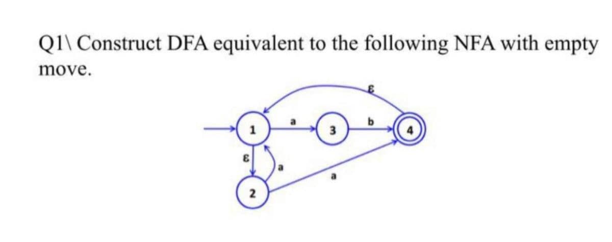Q1\ Construct DFA equivalent to the following NFA with empty
move.
3
