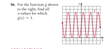 56. For the function g shown
to the right, find all
x-values for which
g(x) = 1.
-3 -2 -!
