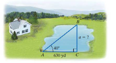 B
a = ?
40°
A
630 yd
