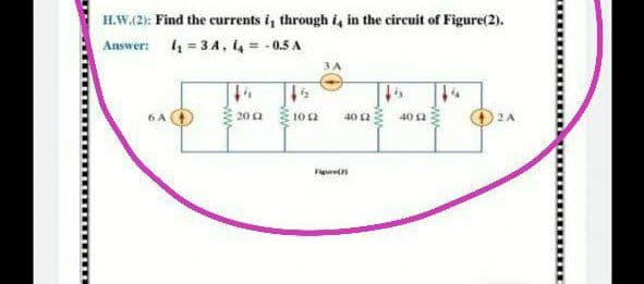 H.W.(2): Find the currents i, through i, in the circuit of Figure(2).
Answer: 4 = 3 A, 4 = - 0.5 A
40 a
20 2
40 2
