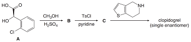 |но.
NH
CH,он
H,SO,
TSCI
в
pyridine
clopidogrel
(single enantiomer)
но
