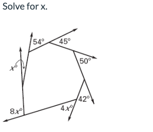 Solve for x.
8xº
54° 45°
4x/
50⁰
42°
