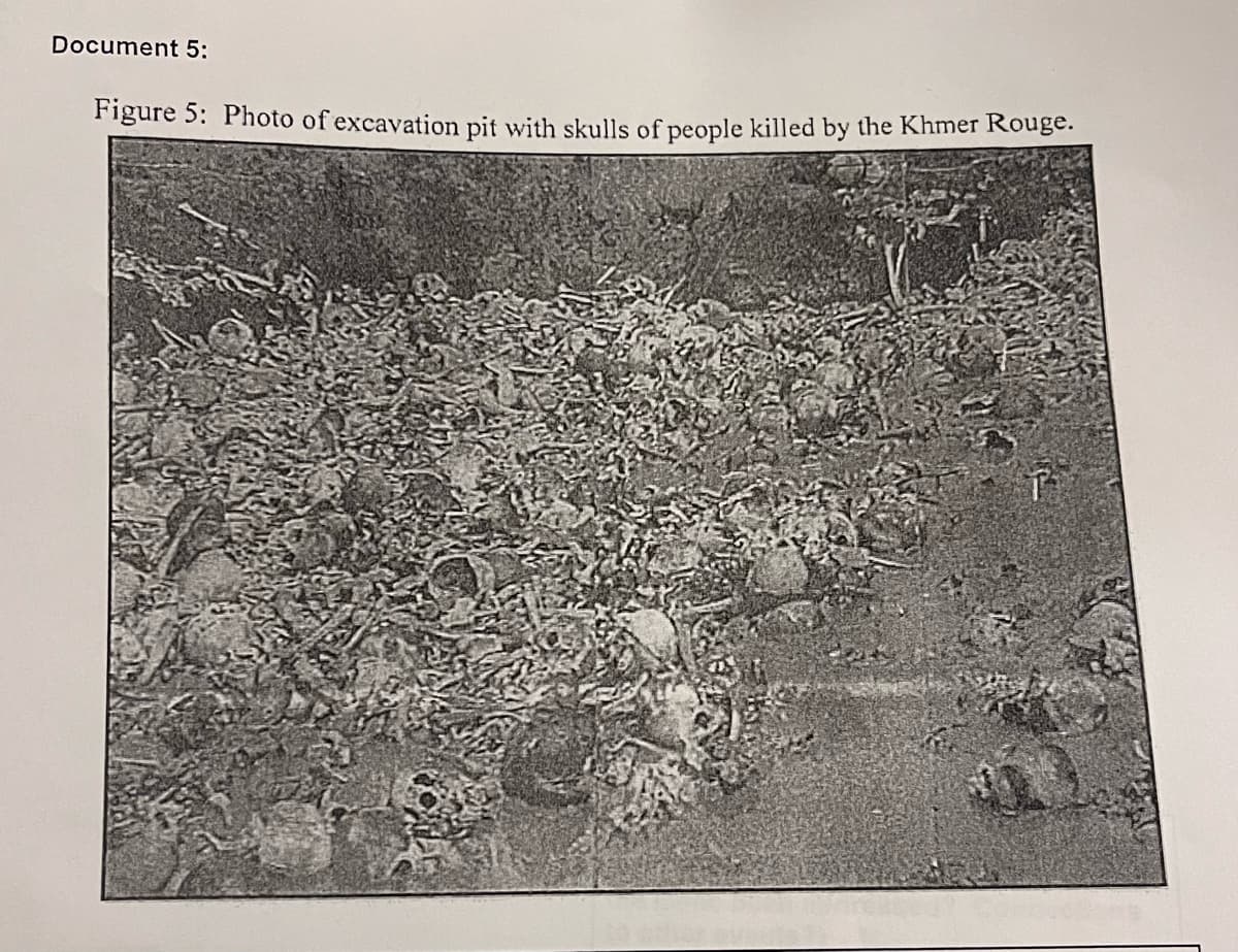 Document 5:
Figure 5: Photo of excavation pit with skulls of people killed by the Khmer Rouge.
