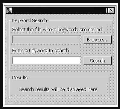 Keyword Search
Select the file where keywords are stored:
Browse...
Enter a Keyword to search:
Search
Results
Search results will be displayed here
