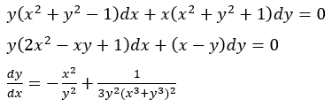 У(x? + у2 — 1)dх + x(x2 + у2 + 1)dy %3D 0
У (2x2 — ху + 1)dx + (x — у)dy %3D 0
dy
x2
+
y2
1
dx
Зу? (х3+у3)2
